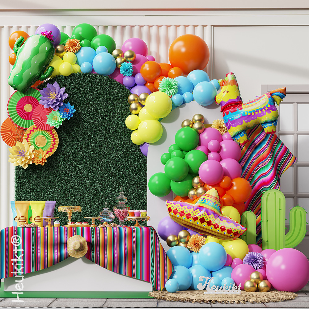 145pcs Mexican Fiesta Party Balloon Garland Arch Kit Cactus Llama Foil Balloons for Taco Twosday Bir