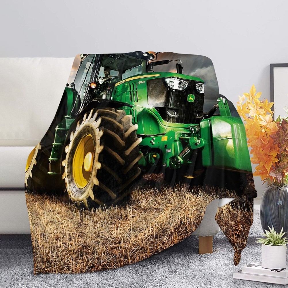 Car Tractor Pattern Children Sherpa Fleece Blanket Cozy Soft Winter Sofa Cover Blankets Warm Plush Q