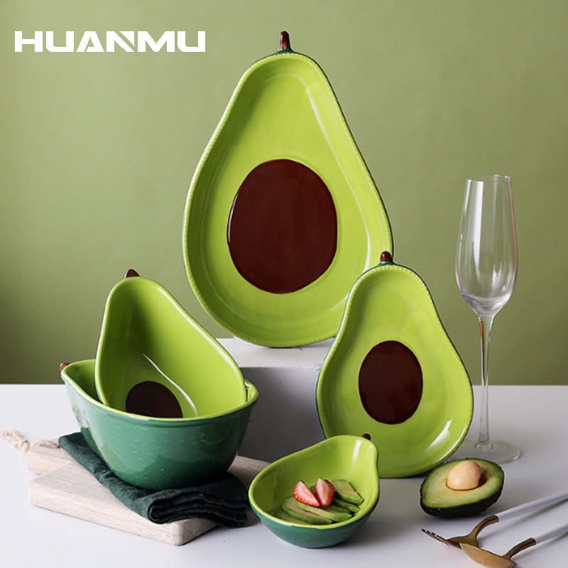 Creative Avocado Shape Plate Ceramic Kitchen Tableware Creative Salad Rice Bowl Snack Dishes Househo
