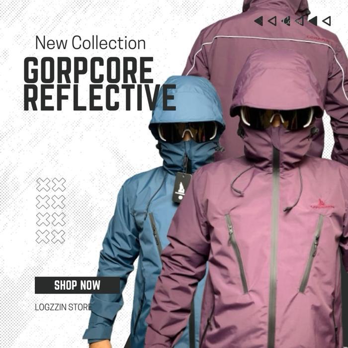 LOGZZIN - Jaket Gorpcore Reflektive Outdoor Hiking Gunung Unisex Sport Stylish Praktis untuk