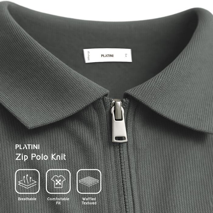 Platini Zip Polo Knitwear Kaos Pria Polo Zipper Waffle Knitwear 10009