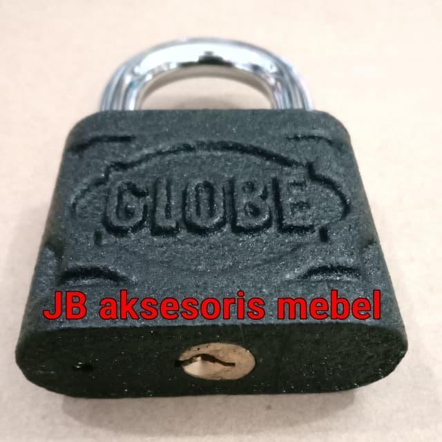 TERLARIS GEMBOK BESI HITAM KUNINGAN 60 mm Merk GLOBE / KUNCI GEMBOK BESAR PAGAR TOKO RUMAH 6 cm