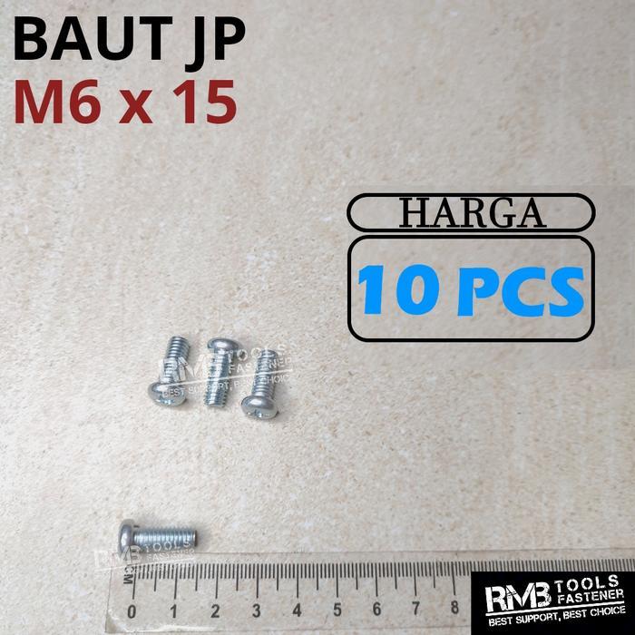 BAUT JP M6X15 PANJANG 1.5CM PUTIH GALVANIS M6 / SEKRUP SKRUP JP M6