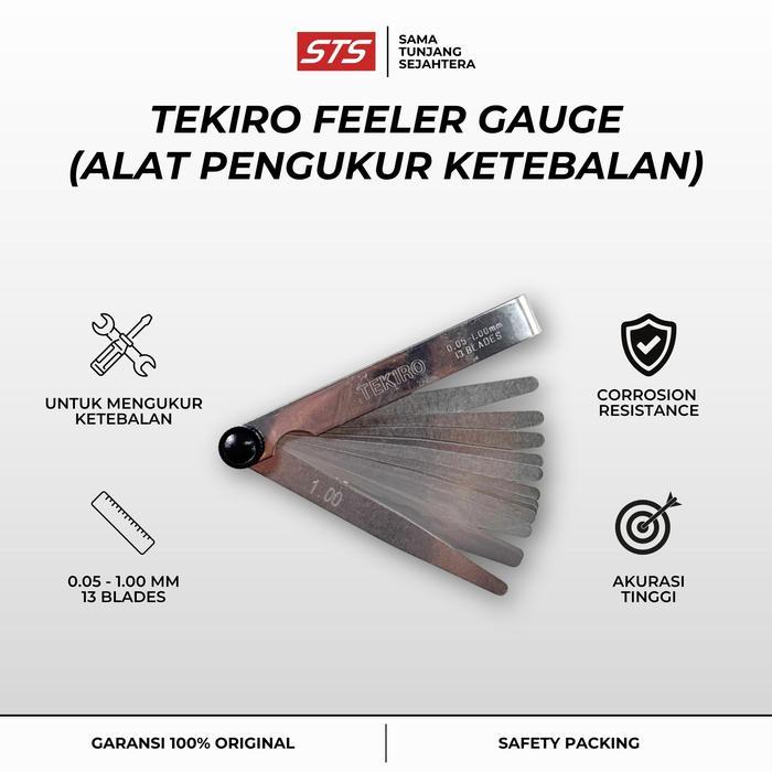 Tekiro Feeler Gauge 0.05 - 1.00 Mm - 4" X 13 Blades - Puller Gauge - Stelan Klep Motor Mobil - Alat
