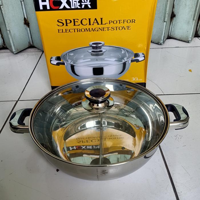 panci Shabu Shabu 30cm / panci sekat tutup kaca 30cm