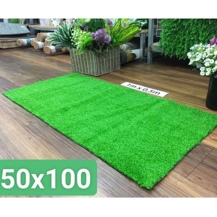 Karpet Rumput Karpet Luar Ruangan Hijau Keset Pintu Rumput Karpet Buatan 100cmX50cm rumput sintetis
