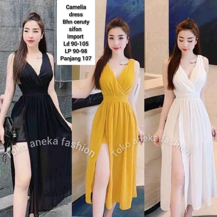 New Arrival Calysta Midi Dress - Summer Dress Pantai V Neck - Baju Pantai Wanita Pasti Promo