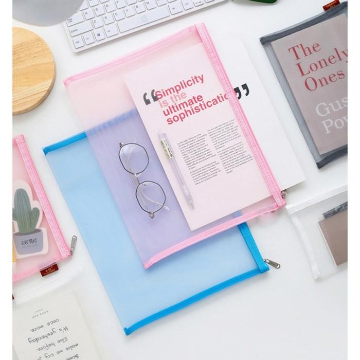 

TP91 Pouch Tempat Pensil Jaring Transparan A4 Zipper Big Size Pencil Cosmetic Bag