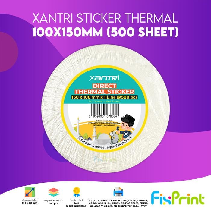 

Kertas Sticker Thermal 100mm x 150mm Label Barcode 1 Roll isi 500pcs