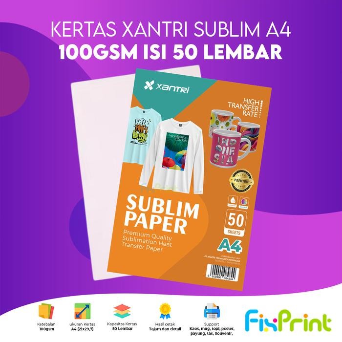 

Kertas Sablon Xantri Sublim A4 100gsm Berkualitas Tinggi Isi 50 / 20 / 100 Lembar Premium Quality