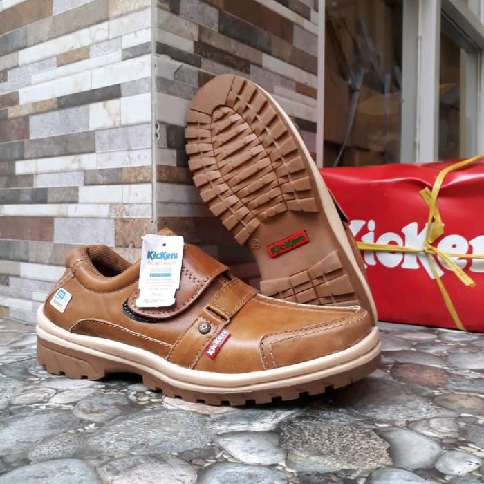 Ready Sepatu Santai Slip On Velcro Kretek Kulit Asli Tanpa Hak Flat Shoes Pria Kasual Slip Resistant