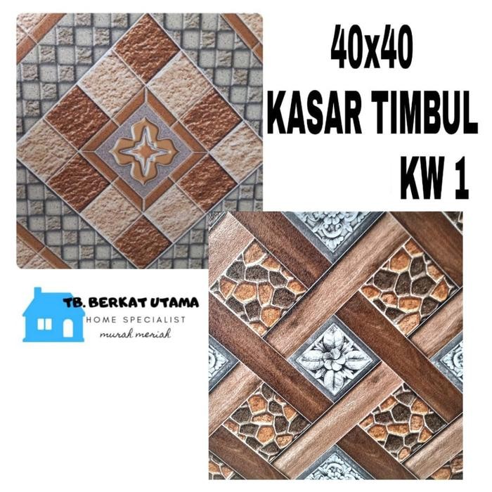 KERAMIK LANTAI GARASI TAMAN 40X40 KASAR URAT KAYU BATU ALAM TIMBUL
