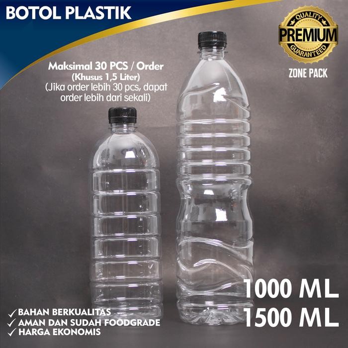 New Botol Plastik LN + Tutup 1 Liter 1,5 Liter Botol Juice Teh