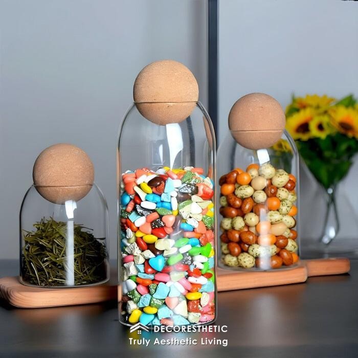 Wadah Toples Makanan Cemilan Ruang Tamu Kaca Besar Unik Minimalis