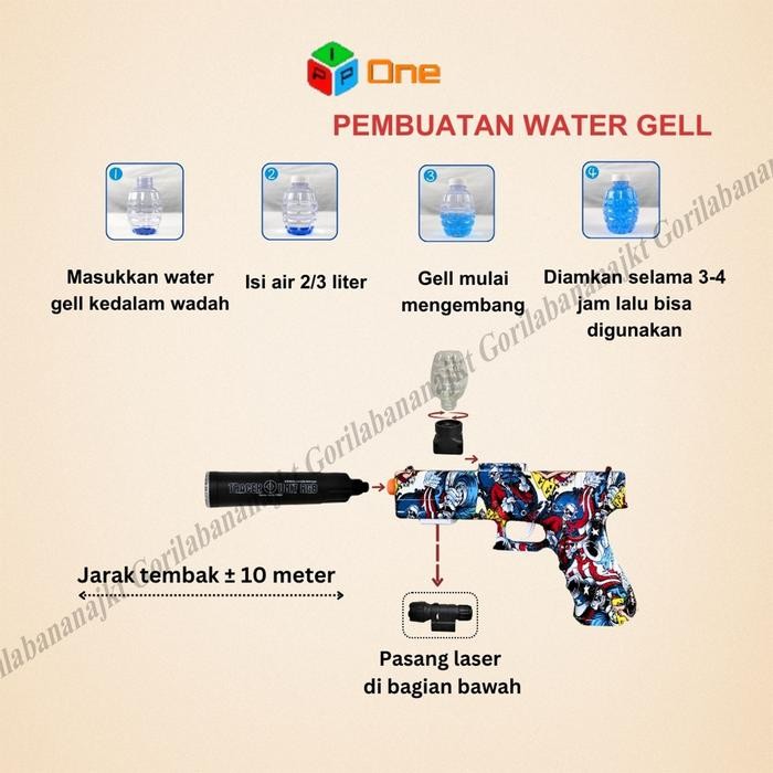 Mainan watergel handgun electric glow in the darkwithlaser