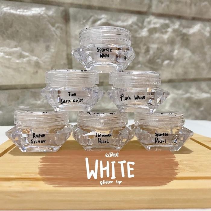 instanChatsaja- White Colored Edible Glitter 1 Gr - Glitter Dekorasi Makanan Minuman