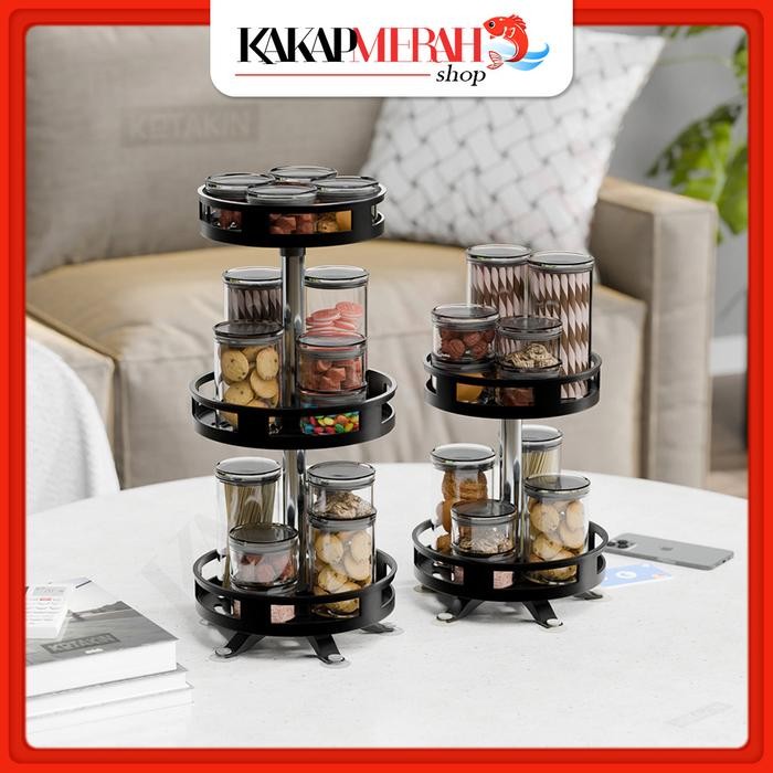Rak Susun Bulat Penyimpanan Toples Kue Lebaran Sajian Makanan Minuman Serbaguna Berputar 360 Derajat