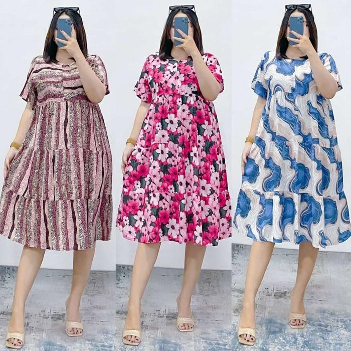 YUKI DRESS DASTER PENDEK MOTIF RUFFLE SUSUN BUSUI DAN BUMIL daster remaja