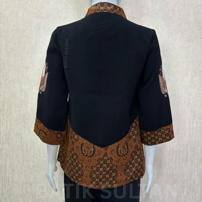 Atasan Blouse Wanita Batik Bordir Kain Katun Sogan Kombinasi Mewah Elegan Premium Lapisan Tricot