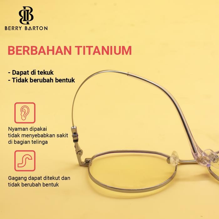 rb8j- Kacamata Minus Frame Bulat Titanium Elastis Photocromic Blueray 9127