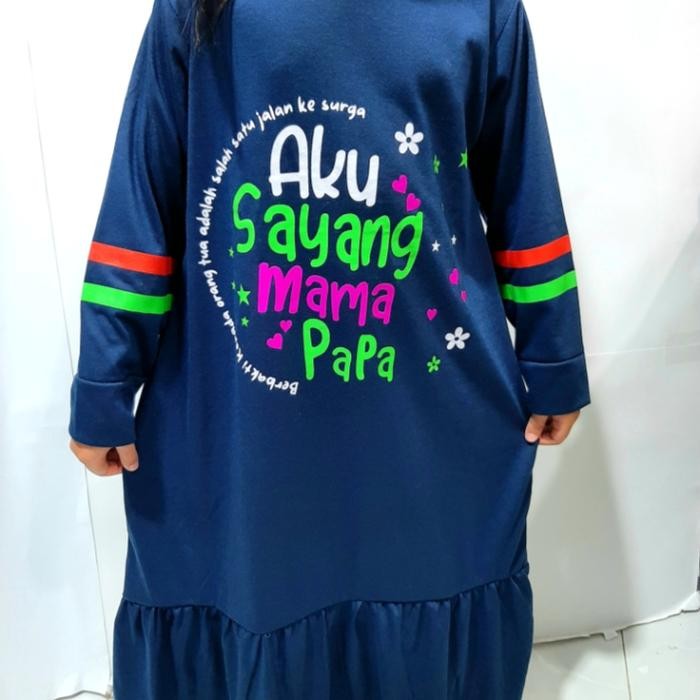 tci0- Gamis Anak Perempuan Kaos Lengan Panjang Papa Mama Kerut Muslim