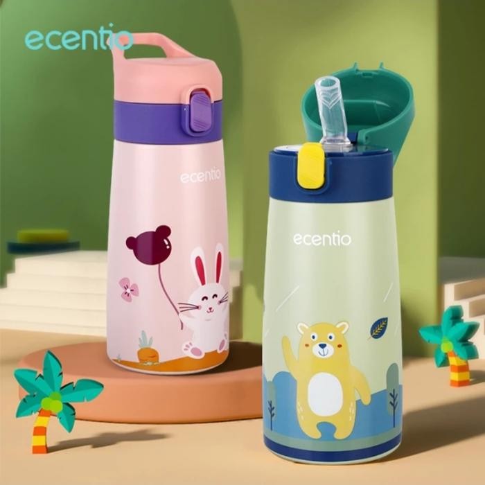 ASLI Ecentio Termos / Botol Minum Stainless 400Ml + Tali Tas simpan Anak READY STOCK