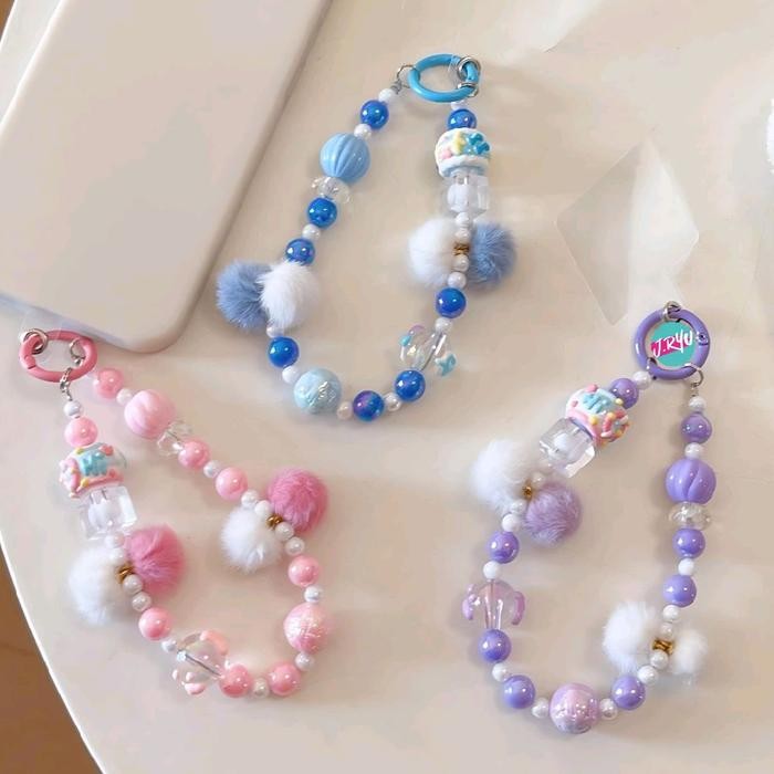 SALE JRYU Gantungan hp Korea TWO TONE FUR BALL , gantungan gelang ,gantungan tas