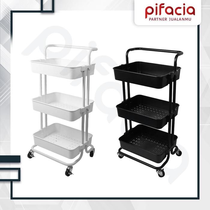 HariPromo- Pifacia Rak Troli Susun Dapur 3 Tingkat Trolley Salon Hitam Putih Serbaguna