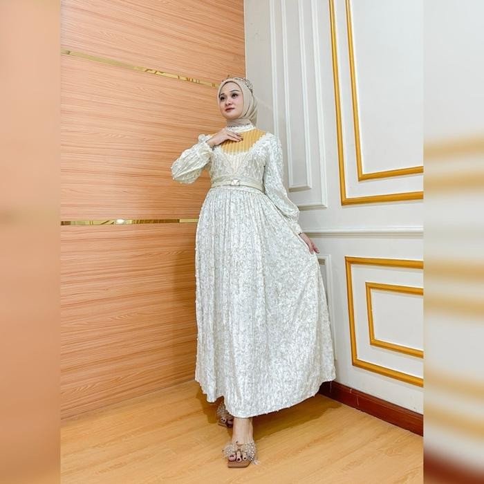 KirimCpT- Belvina Gamis Bludru Muslim Panjang Pesta