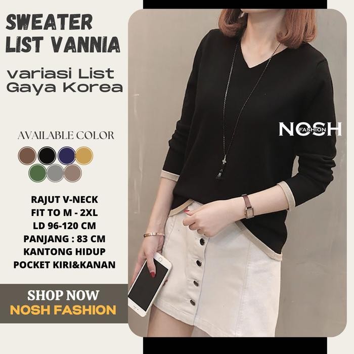 tvz6- Sweater Rajut Vneck Lengan Panjang Gaya Korea Finny - Nosh