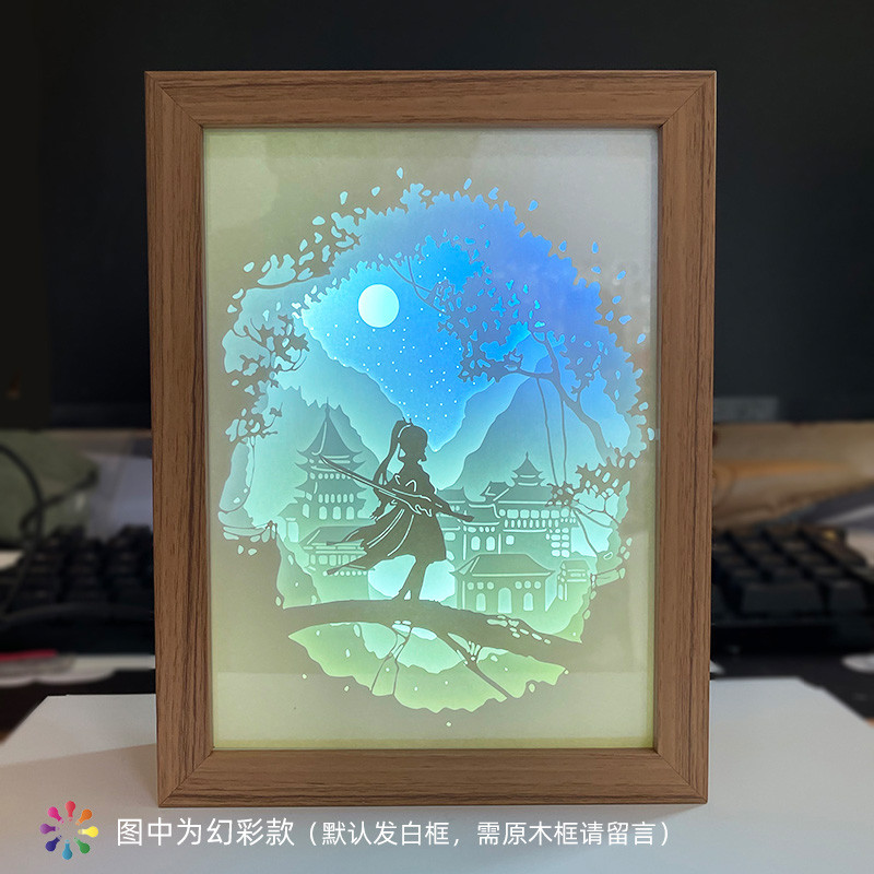 Genshin Impact ZhongLi Yae Miko Xiao Ganyu Night Light Paper-cut Atmosphere Lamp 3D Paper Carving Ar
