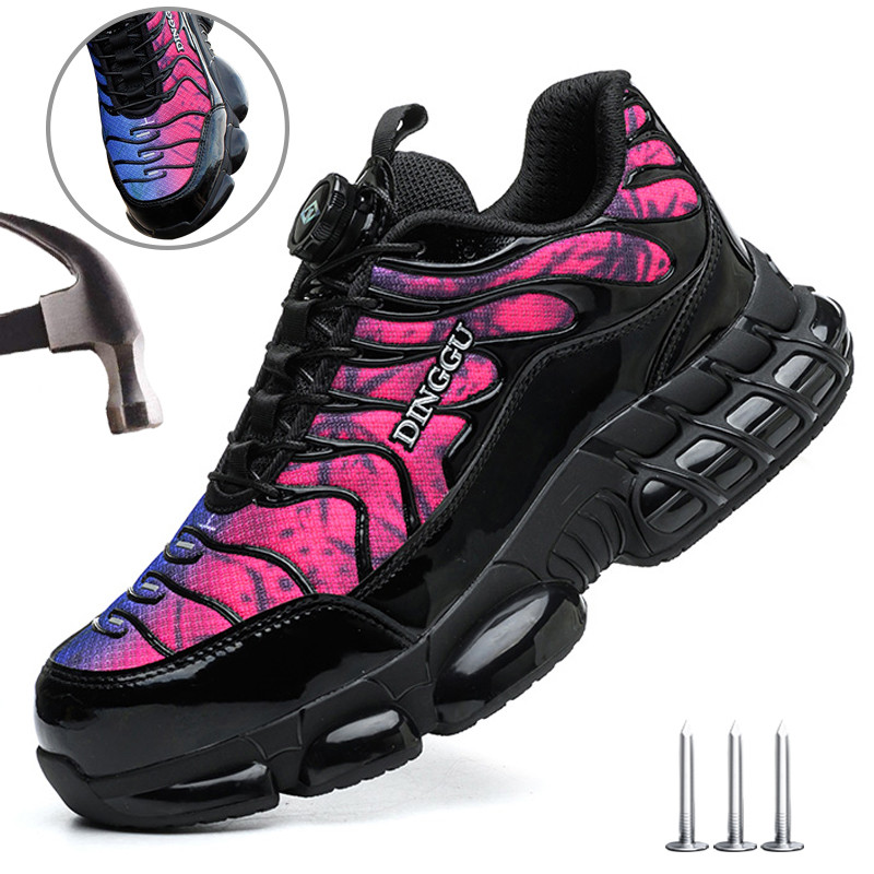 Size 47 48 Safety Shoes Men Anti-Smash Anti-Puncture Steel Toe Work Shoes Rotating Button Security