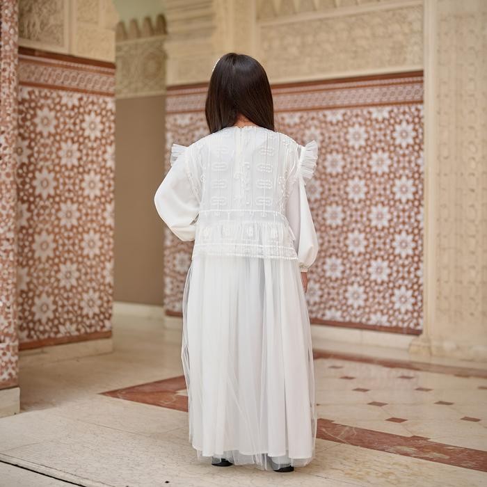 TERMURAH ZM - Akari Gamis Anak Wanita - White Series - Binar Samudra Dress Muslim Kerah Kombinasi