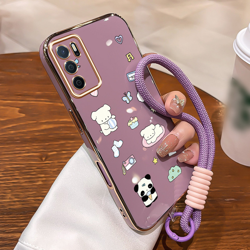 Casing HP Untuk OPPO A16 A16s A54s Case Motif hewan kartun Kasing silikon Cesing Tepi berlapis emas 