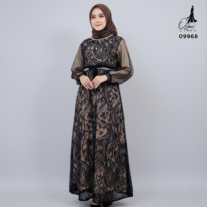GAMIS OZIAS BROKAT 09968 LD 105 I Gamis Tangan Balon I Gamis Kondangan Muslim Nyaman - hitam