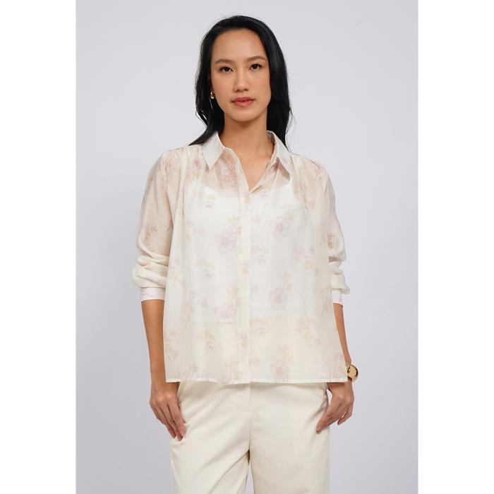 ET CETERA Embroidered Long Sleeve Sheer Blouse ECRU - ECRU, 6