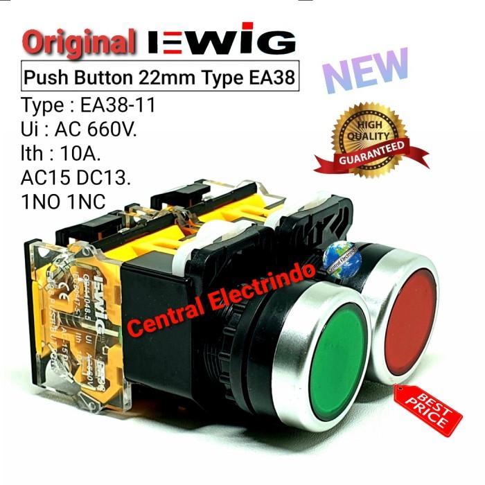 Push Button EWIG EA38-11 Flat Button Switch 22mm 10A AC 660V. Hijau Merah