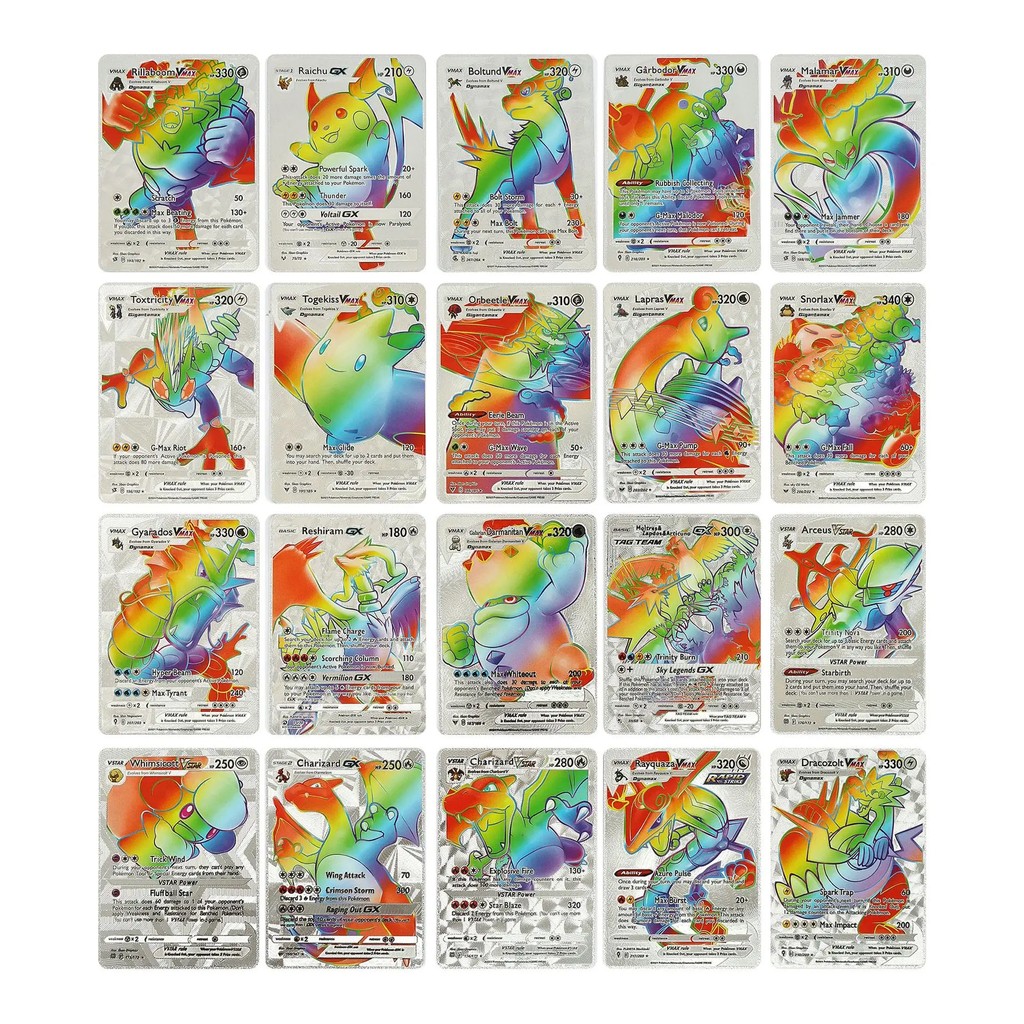 Anime Pokemon Cards 55Pcs Charizard Pikachu Gold Colorful English Black Rainbow Rare Battle