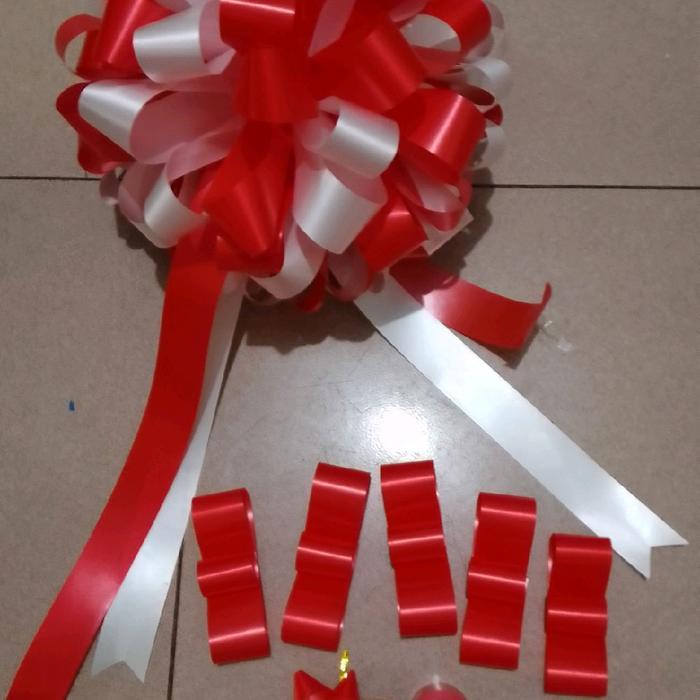 Pom Pom Gunting Pita Peresmian Kantor Bahan Pita Plastik Diameter 25cm Kertas Biru
