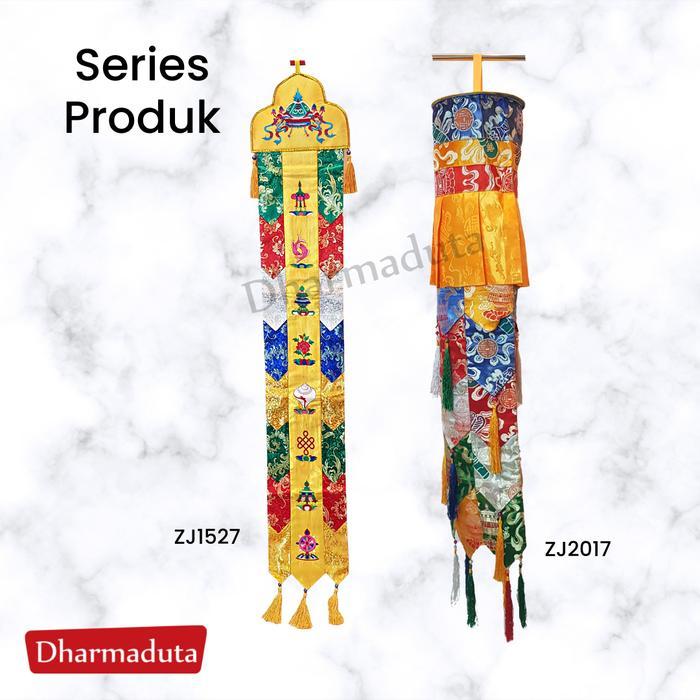 Chukor Gantungan Bulat Hiasan Altar Buddha Kain Tibet 105Cm 2Pc Set