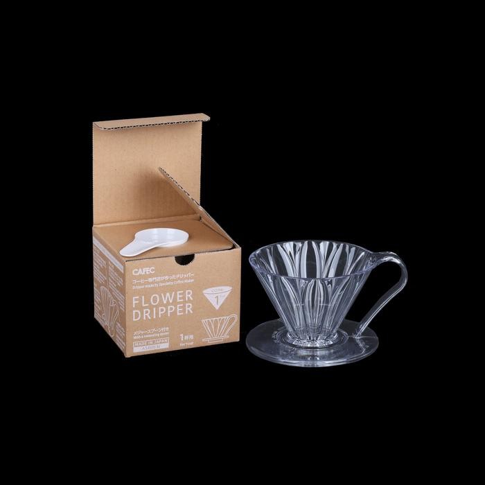 

COFFEE DRIPPER V60-01 CAFEC FLOWER DRIPPER 1-2CUPS AKRILIK+ SPOON