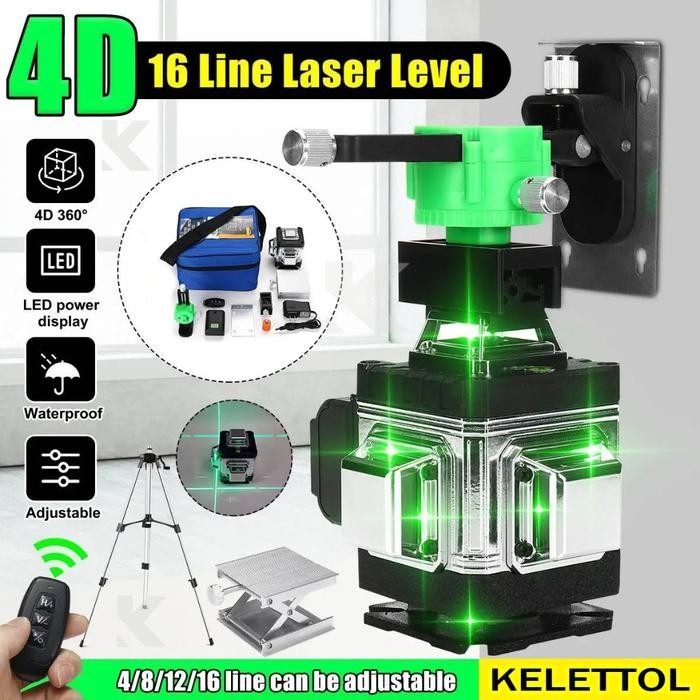 4D 16 Line Waterpass Laser Bangunan Level Leser Bangunan Keramik Timbangan Alat Tukang Meter Kramik