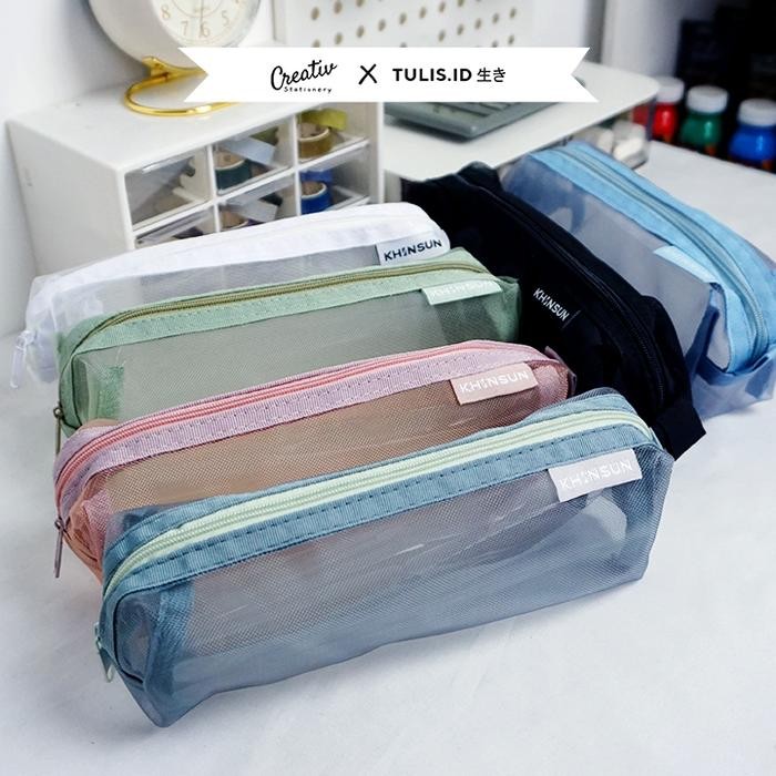 

[TULIS.ID IKI ] Mesh Pencil Case Bag 20 *6 * 6 cm Tempat Pensil Jaring Minimalis