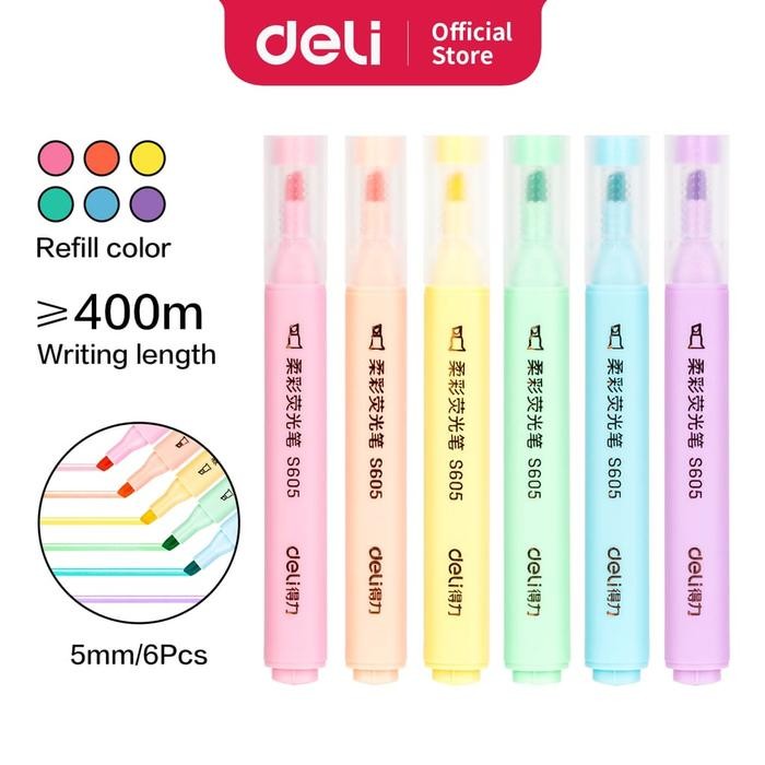 

Deli Pen Highlighter Macaroon 6 Warna S605 Pena Stationery