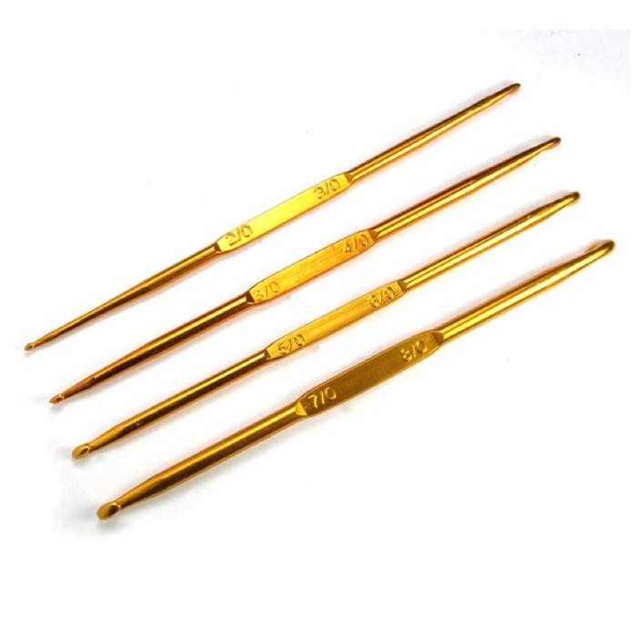 

New Hakpen Jarum Rajut Gold (2 sisi ukuran) / Double Pointed Crochet Hook Emas Set Hokpen Aluminium
