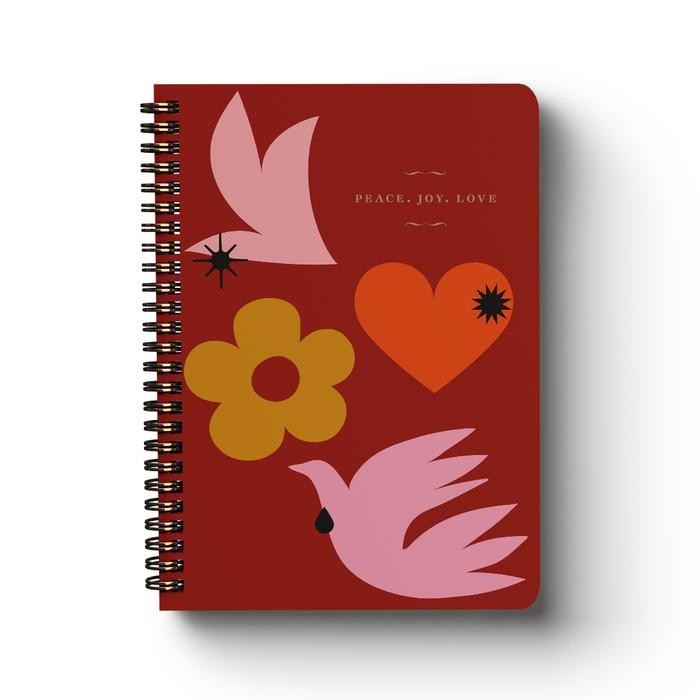 

Papermark A5 Spiral Notebook Peace Love Joy Red