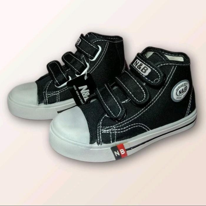 Piero Kidswear - Sepatu Sekolah Anak Sd Dan Smp Boot Perekat Hitam Putih Round Toe Kaki Fashion