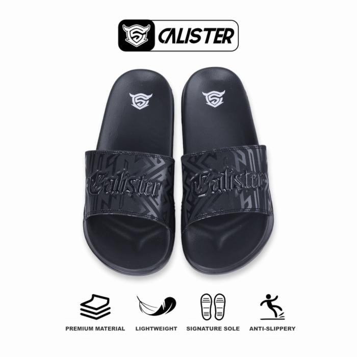 Compass - Sandal Selop Pria Full Hitam Evolution Font Shoes Karet Sendal Antiselip Simpel
