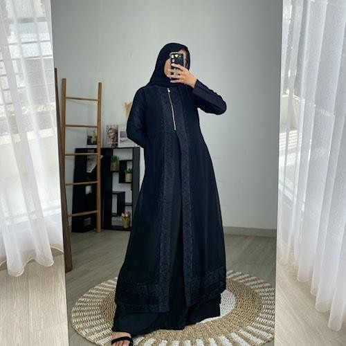 Abaya Turkey Hitam Gamis Abaya Turki Bahan Jersey Mix Ceruty