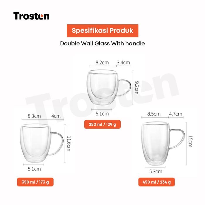 FCR0  Double Wall Glass Coffee Tea With Handle / Gelas Dengan Gagang 250 Ml